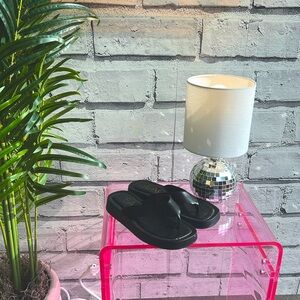 Black pleather wedged sandal